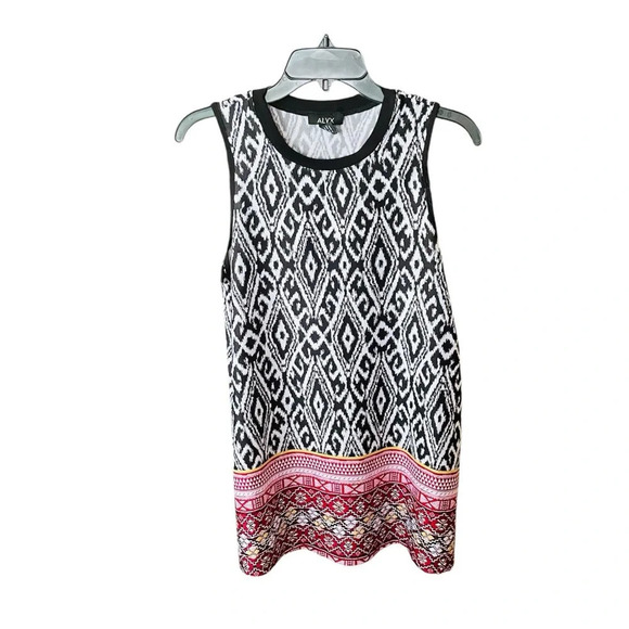 Alyx Tops - Alyx women’s sleeveless ikat stretch tunic top SZ M black white red